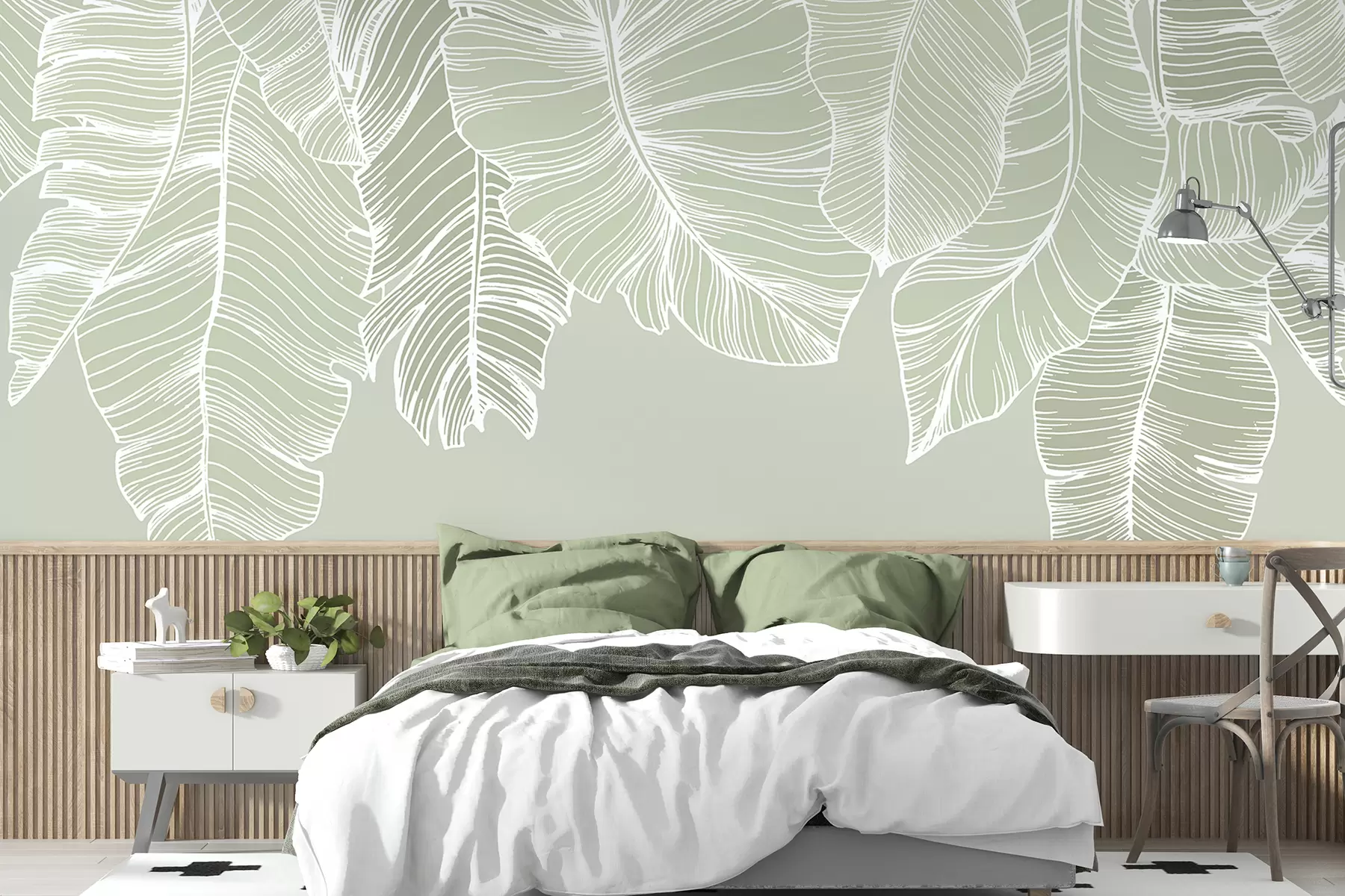 murais de parede Delioù bleunioù trovanel gwenn gant un drekleur glas-sklaer, tresadenn arz dre linenn minimalist w08235v1