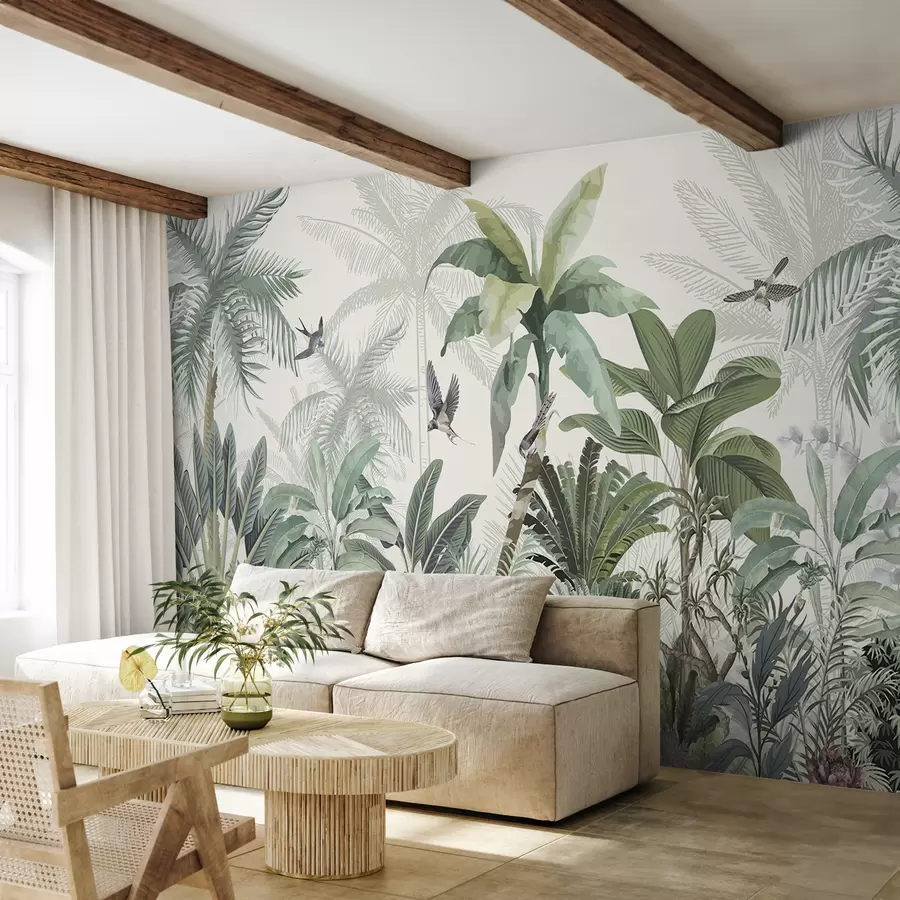 murais de parede Ur c'hoad trovanel frouezhus gant palmezoù liesseurt, delioù bras ha bleunioù liesseurt en a-raok w08239