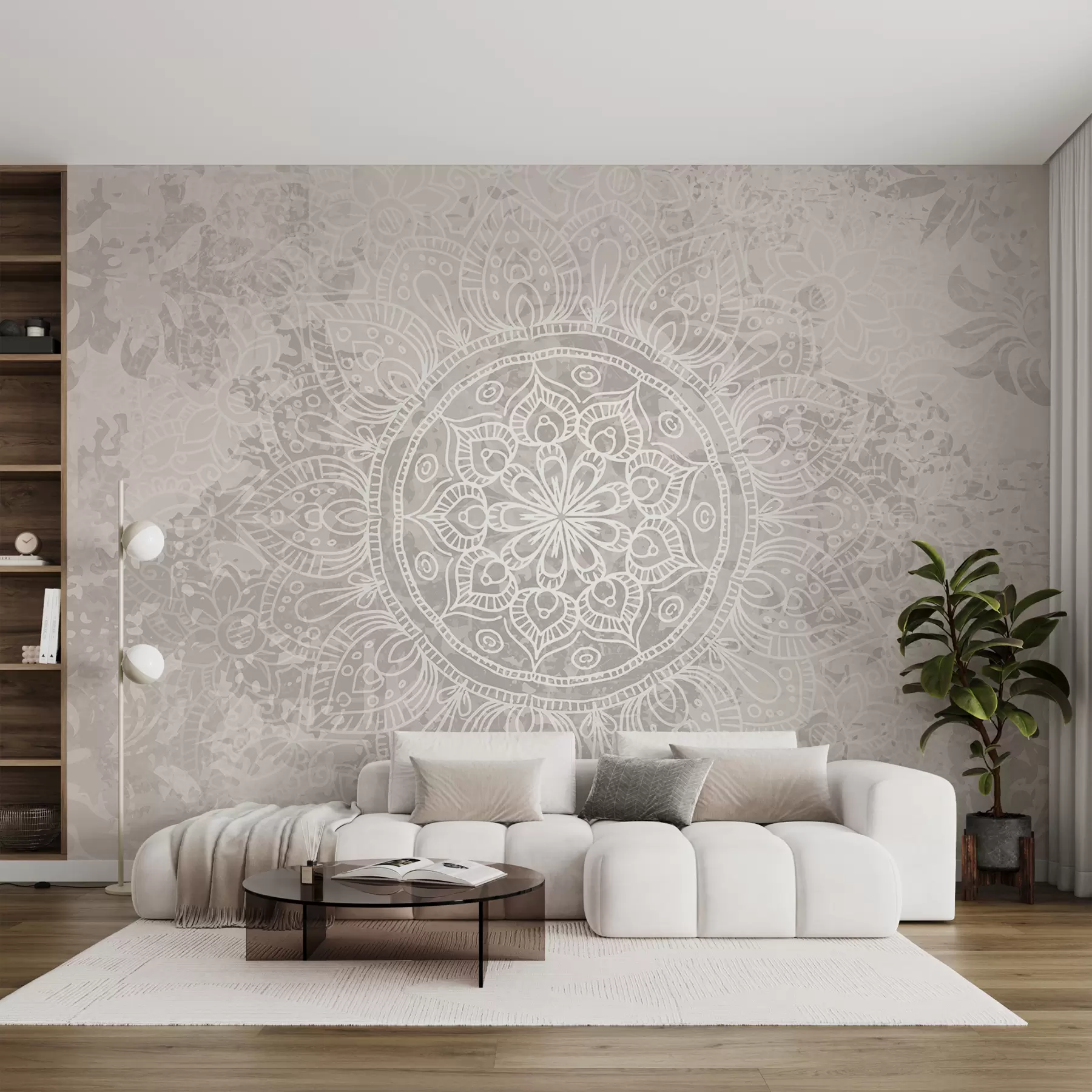 murais de parede Ur patrom mandala gwenn resis war un drekleur kozh gris-sklaer w08246