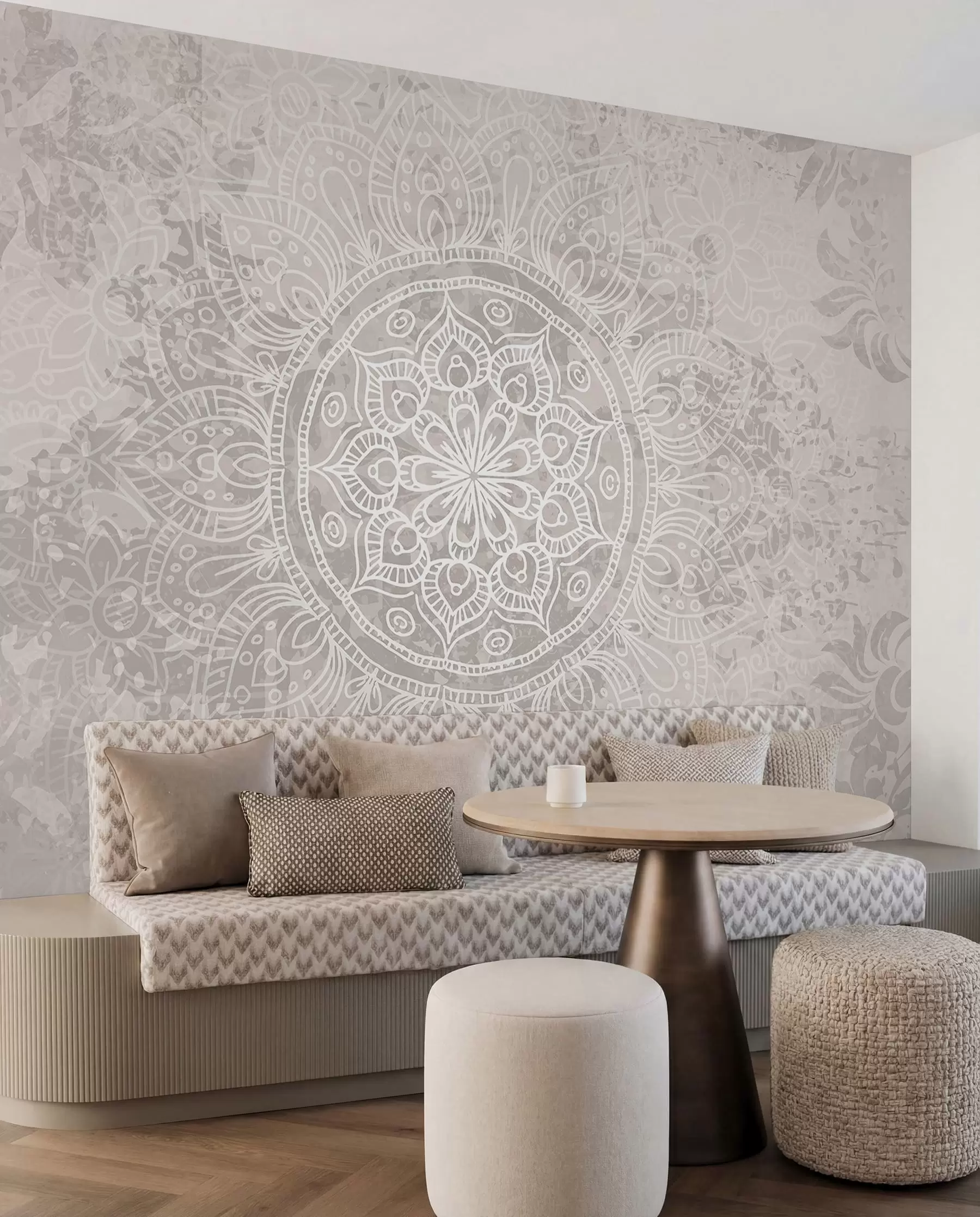 murais de parede Ur patrom mandala gwenn resis war un drekleur kozh gris-sklaer w08246