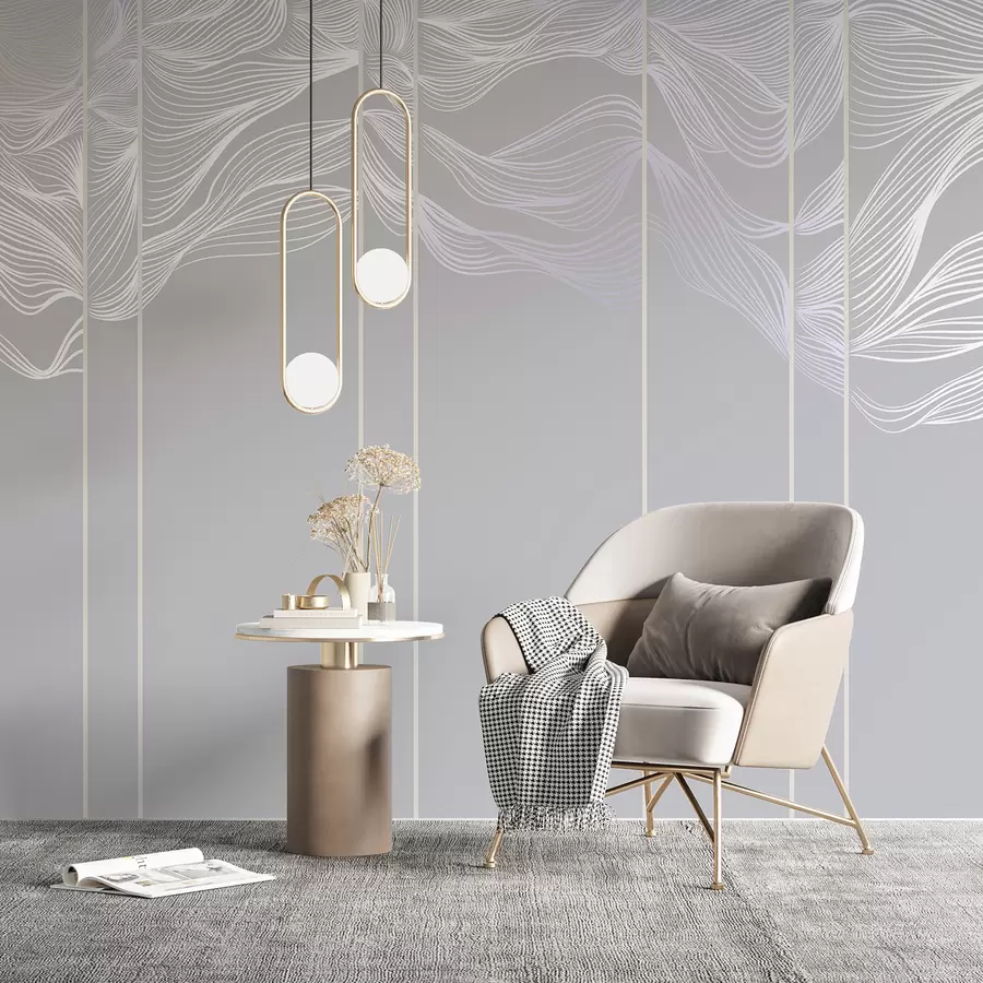 murais de parede Ondas de linhas abstratas brancas fluidas em um fundo cinza claro w08263v1