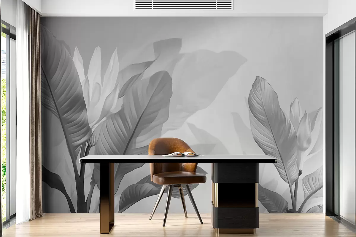 murais de parede Folhas em preto e branco w01068