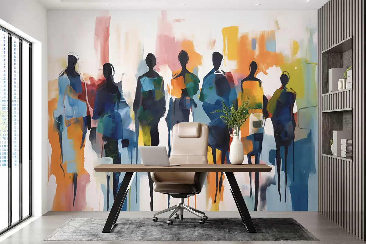 murais de parede Silhuetas de pessoas abstratas w01559