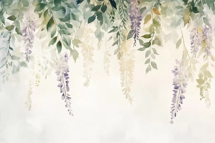 murais de parede Ornamento de flor de glicínia, floral, aquarela, cores naturais w01545