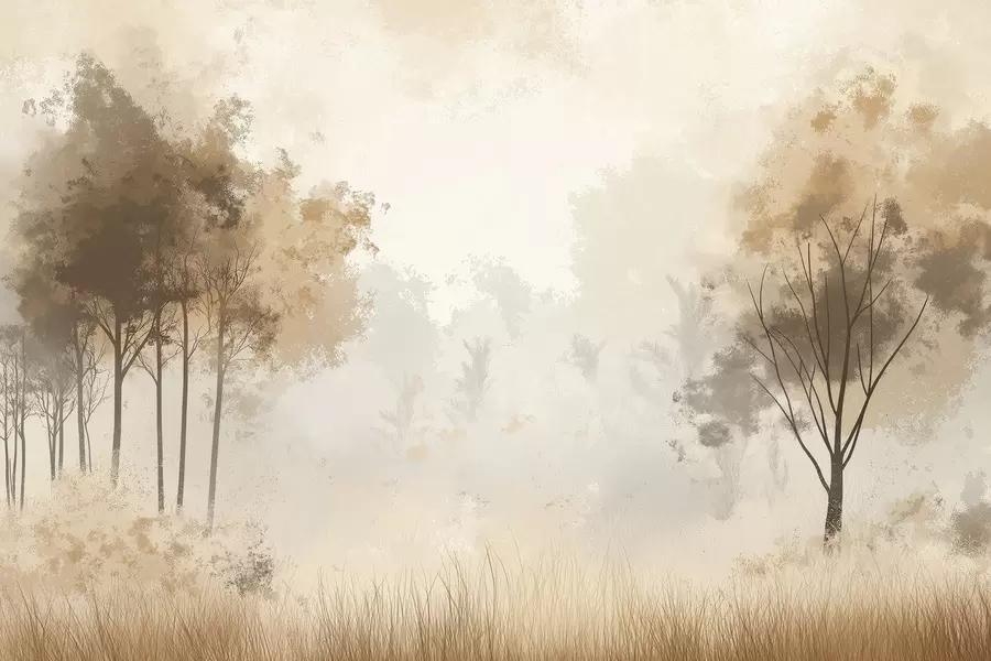 murais de parede Paisagens naturais, árvores na floresta, textura grunge, cores bege w01564