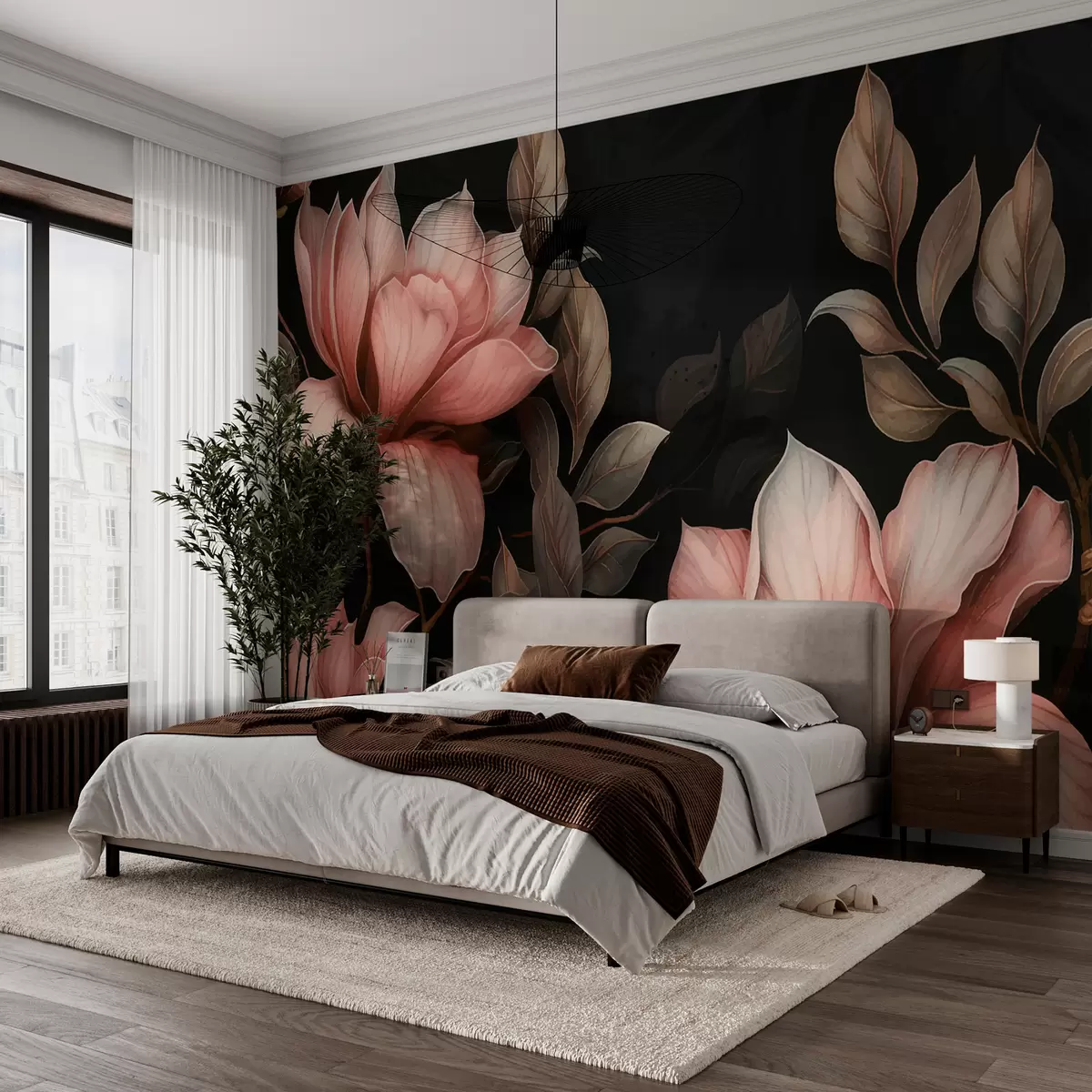 murais de parede Flores em um fundo preto w01100