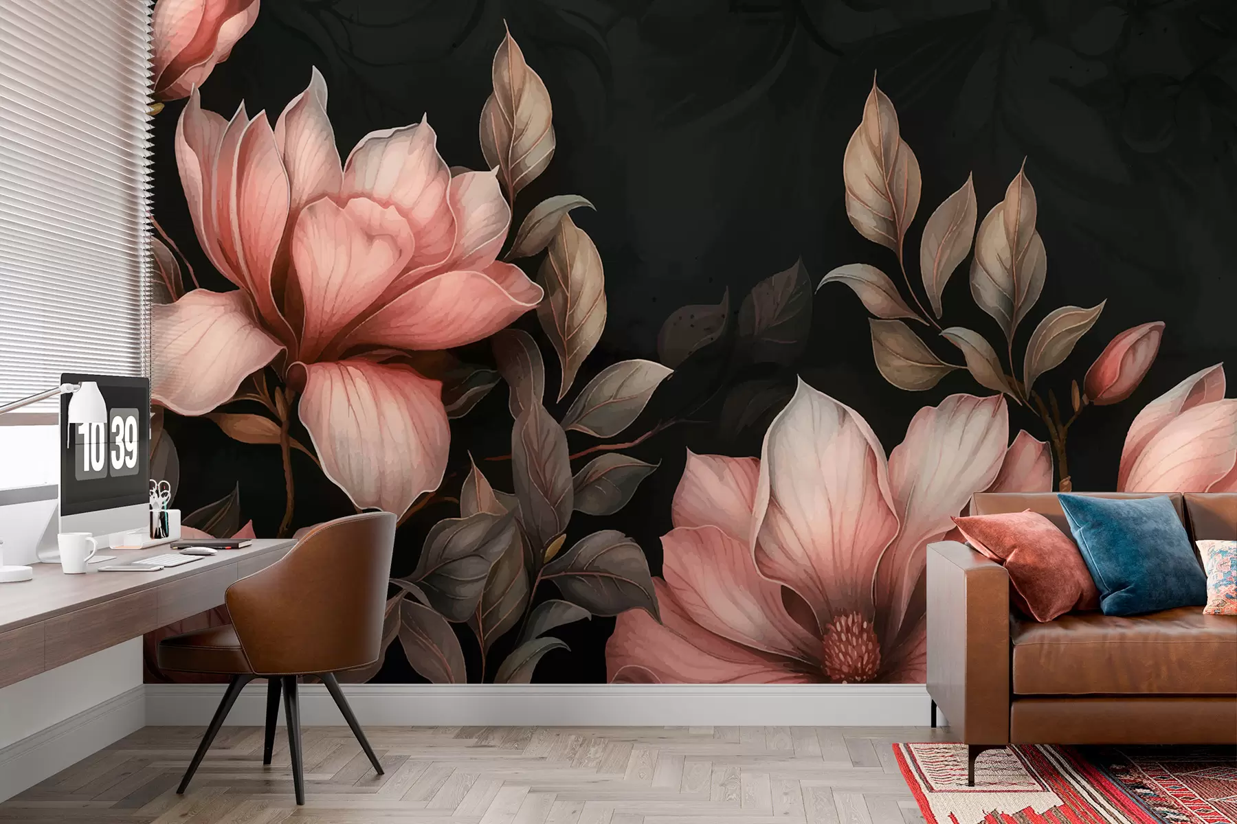 murais de parede Flores em um fundo preto w01100