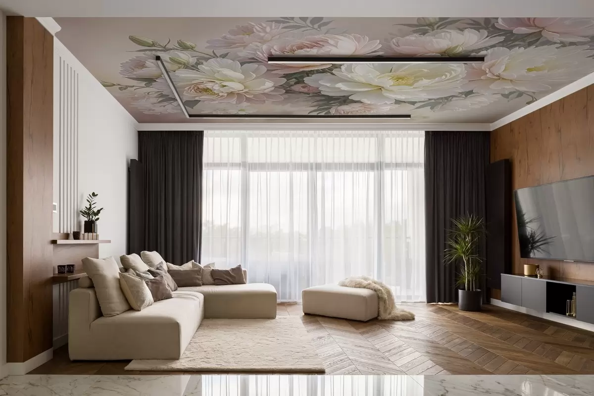 murais de parede Um buquê de peônias exuberantes, em tons pastéis, e outras flores contra um fundo suave e desfocado w08276