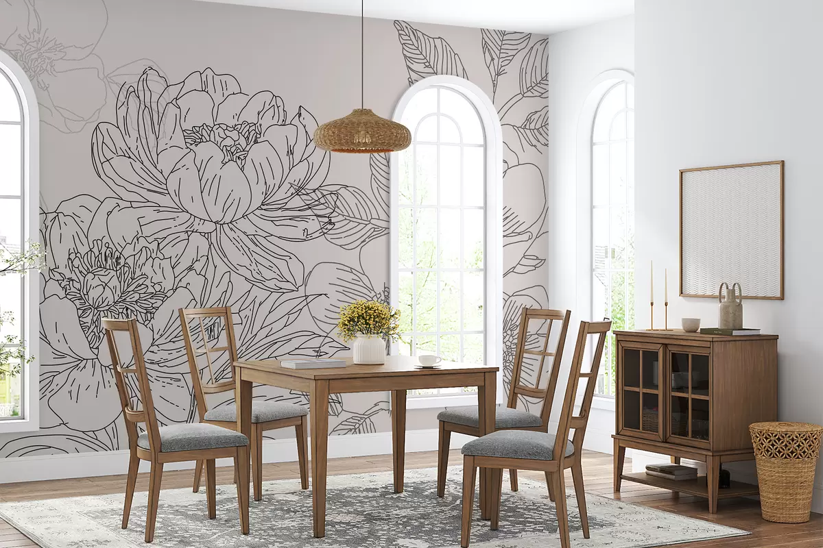 murais de parede Flores lineares na cor preta w01530v1