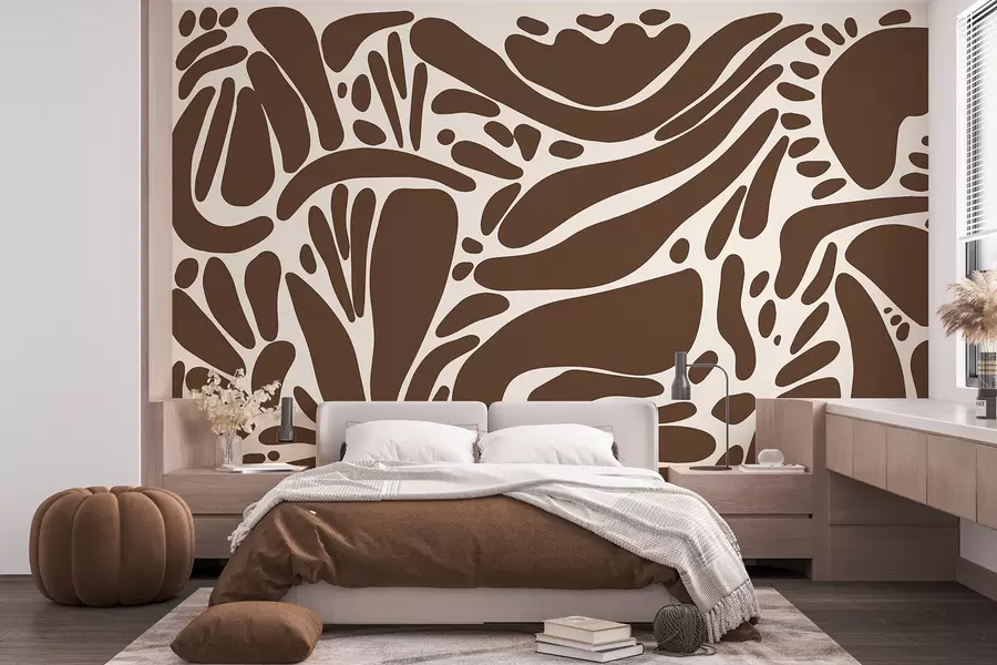 murais de parede Padrão geométrico abstrato, estilo tribal, cor marrom w01623v1