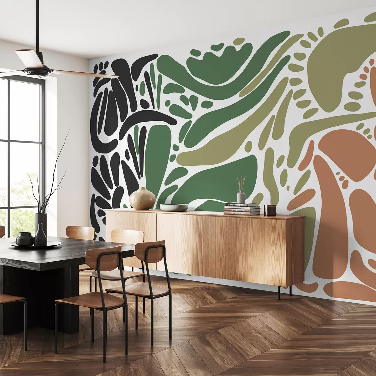 murais de parede Padrão geométrico abstrato, estilo tribal, cores naturais w01623v7