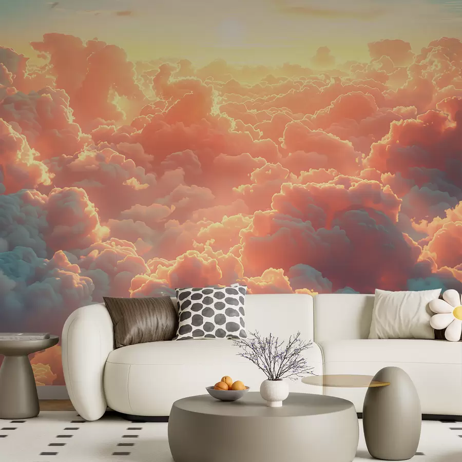 murais de parede Céu claro com muitas nuvens no céu em cores quentes w01539
