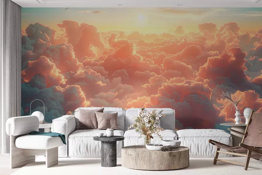 murais de parede Céu claro com muitas nuvens no céu em cores quentes w01539