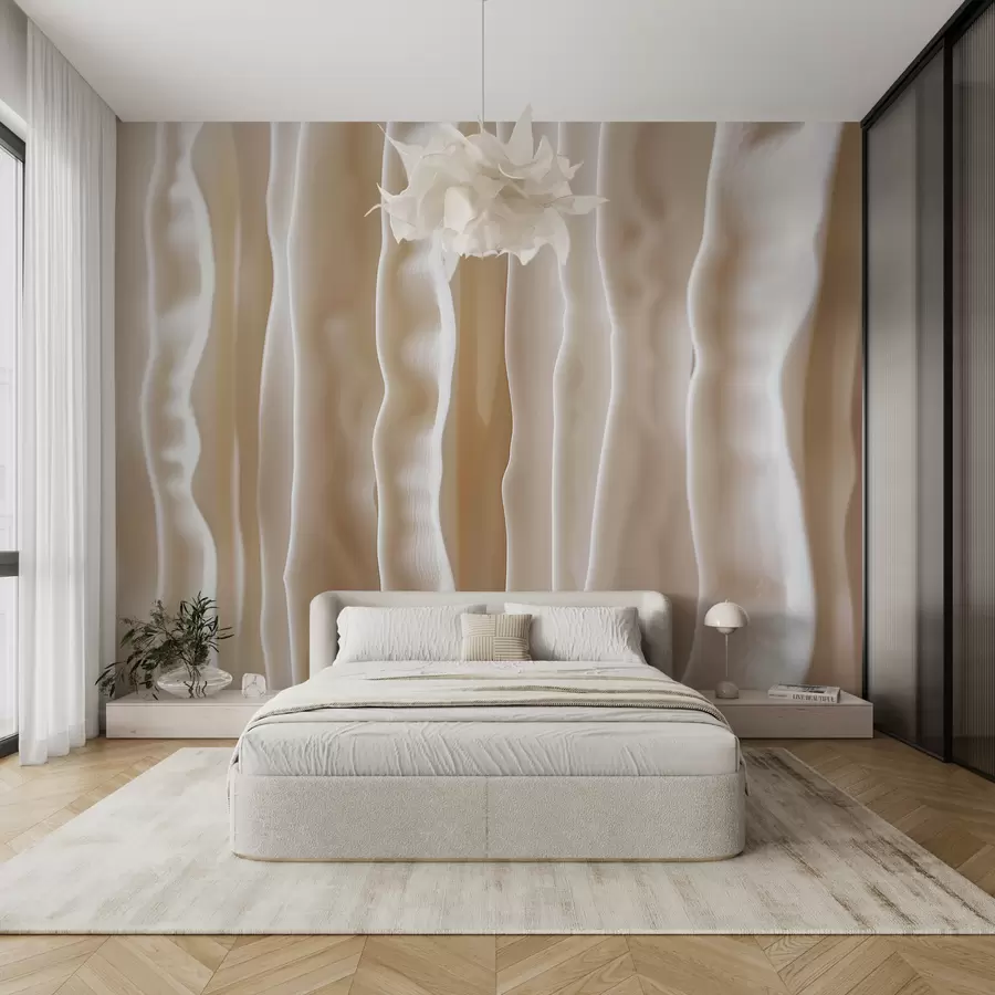 murais de parede Cena abstrata feita de material orgânico, listras verticais 3D esculpidas na cor bege w01541