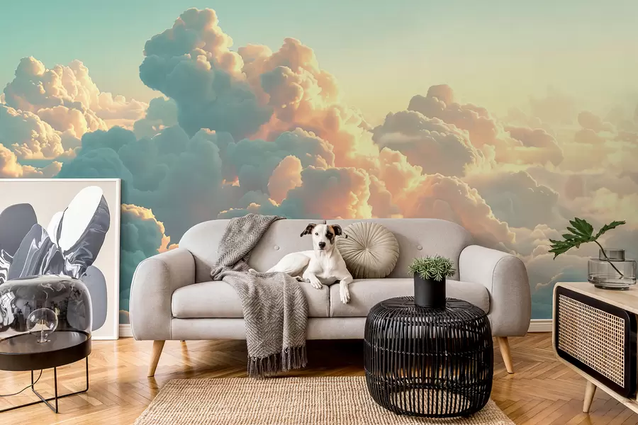murais de parede Céu claro com muitas nuvens em cores claras w01543
