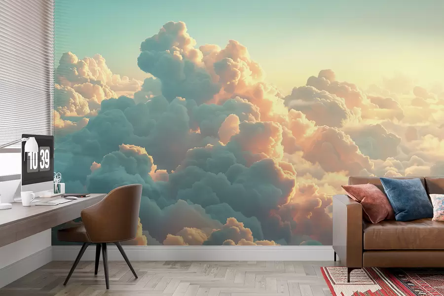murais de parede Céu claro com muitas nuvens em cores claras w01543