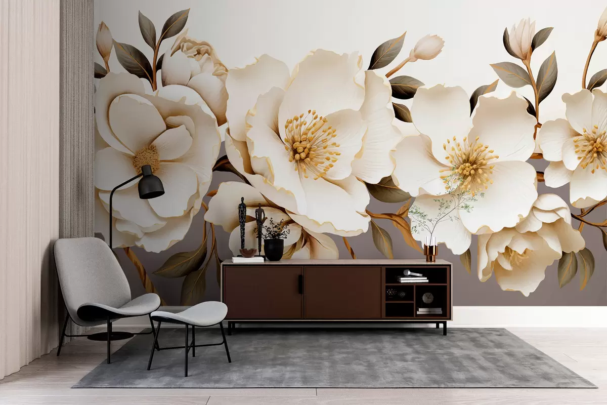 murais de parede Flores brancas w01119