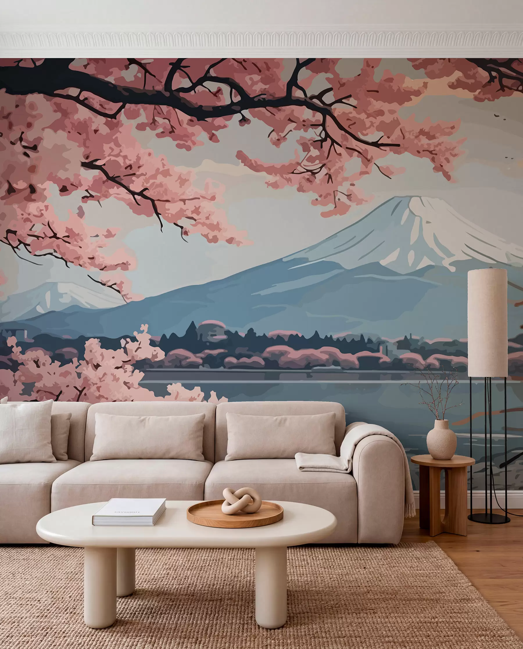 murais de parede Sakura, montanhas, aquarela w01664