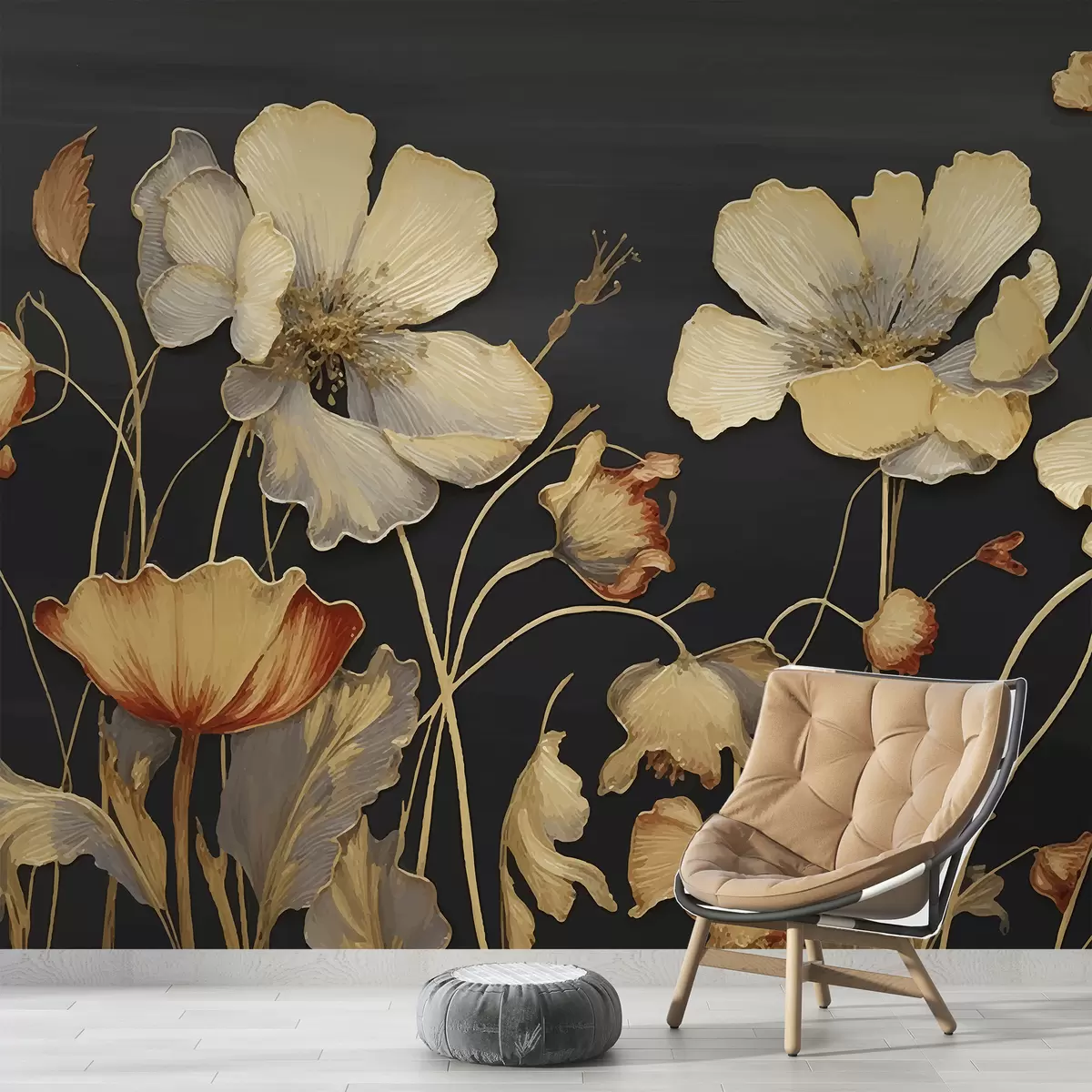 murais de parede Fundo escuro, flores grandes, flores altas w01668