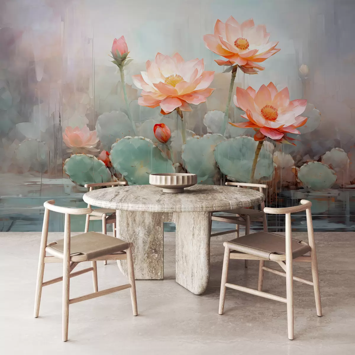 murais de parede Flores e folhas de nenúfares em um lago w01651