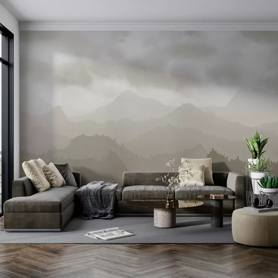 murais de parede Montanhas enevoadas com nuvens marrons cumulus no céu w01637v1