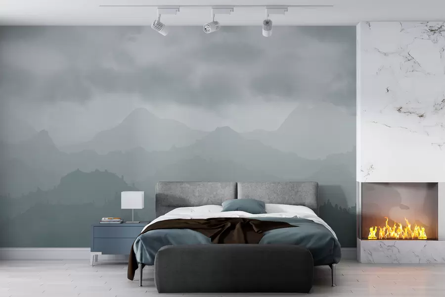 murais de parede Montanhas enevoadas com nuvens azuis cirrus no céu w01637v2