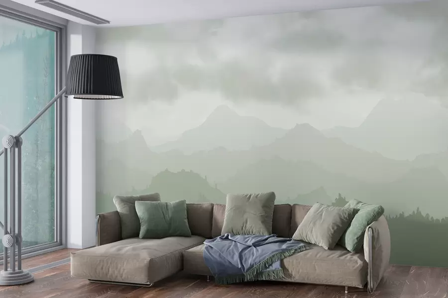 murais de parede Montanhas enevoadas com nuvens cumulus zeonaceous no céu w01637v3