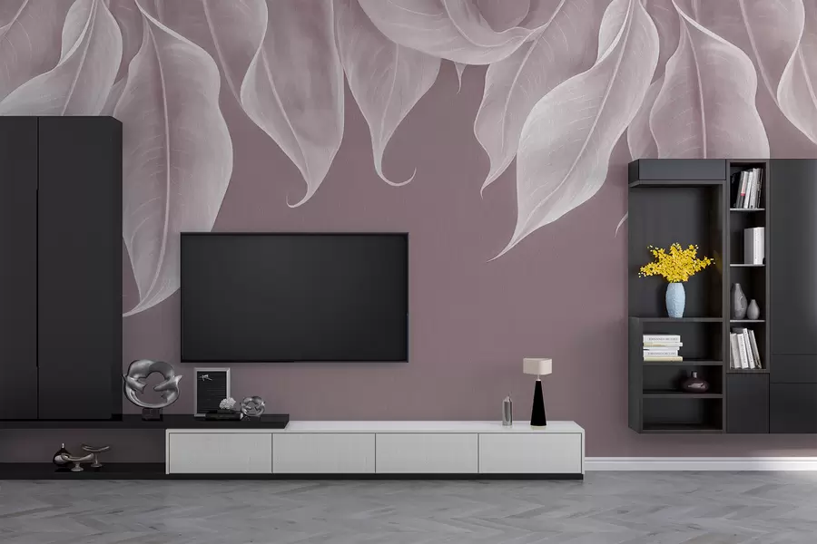 murais de parede Folhas grandes pendentes na cor rosa w01680v2