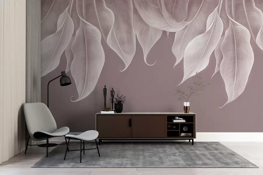 murais de parede Folhas grandes pendentes na cor rosa w01680v2