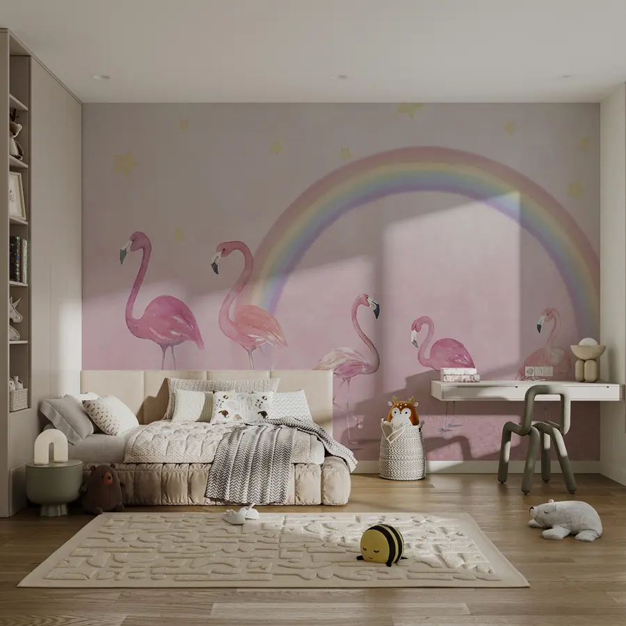 murais de parede Pássaro, arco-íris e flamingo maior u29070