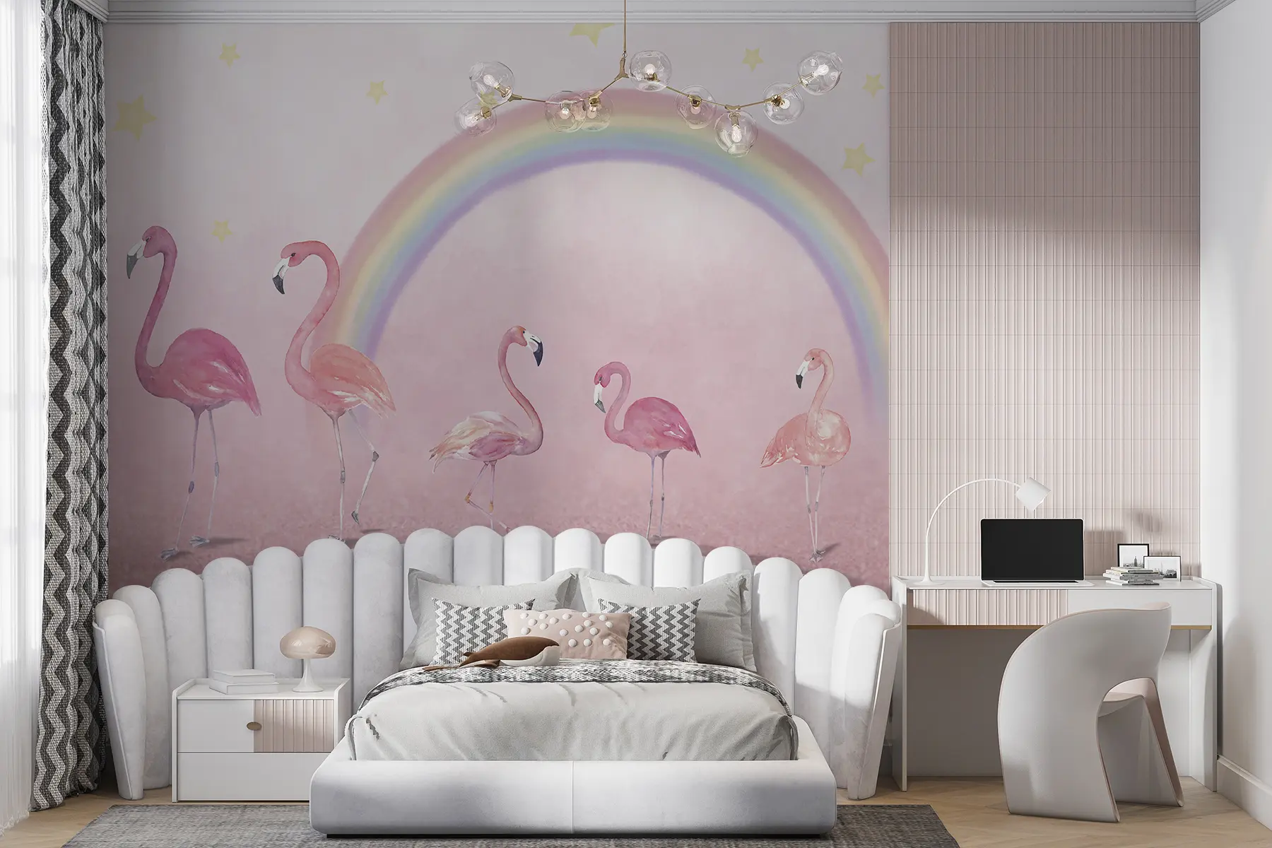 murais de parede Pássaro, arco-íris e flamingo maior u29070