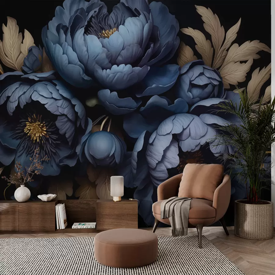 murais de parede Peônias azuis w01131