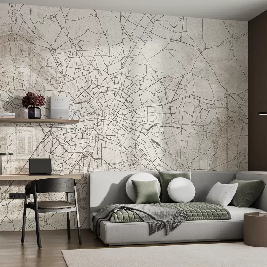 murais de parede Mapa da cidade de Berlim, desenho de linha, arquitetura, Alemanha, cores bege w01696