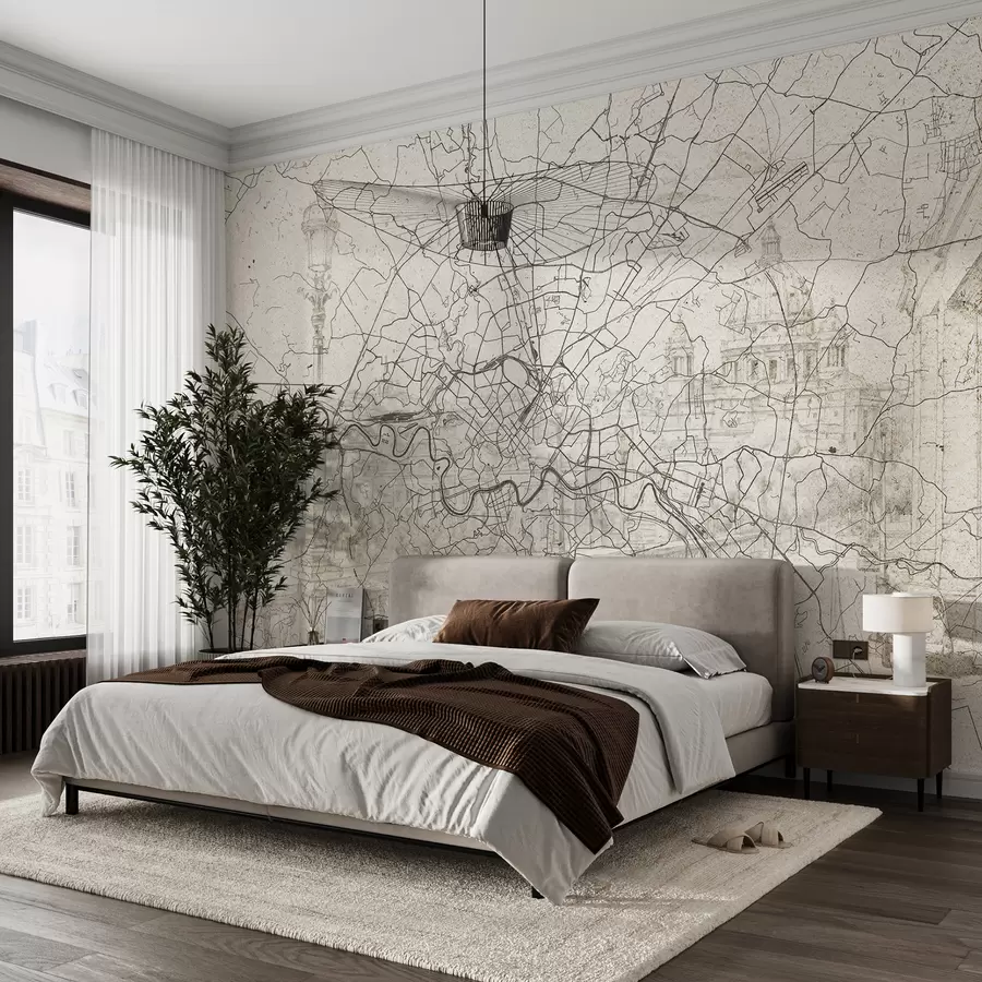 murais de parede Mapa da cidade de Roma, desenho de linha, arquitetura, Itália, cores bege w01698