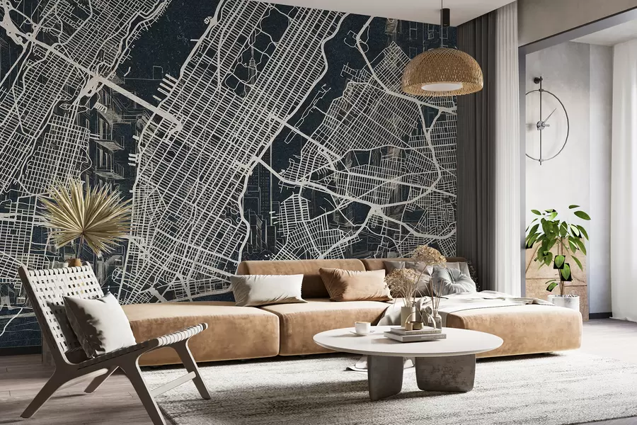 murais de parede Mapa da cidade de Nova York, desenho de linha, arquitetura, cores escuras w01699v1