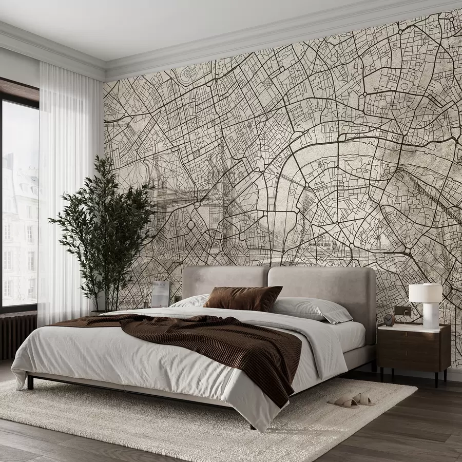 murais de parede Mapa da cidade de Londres, desenho de linha, arquitetura, cores bege w01702