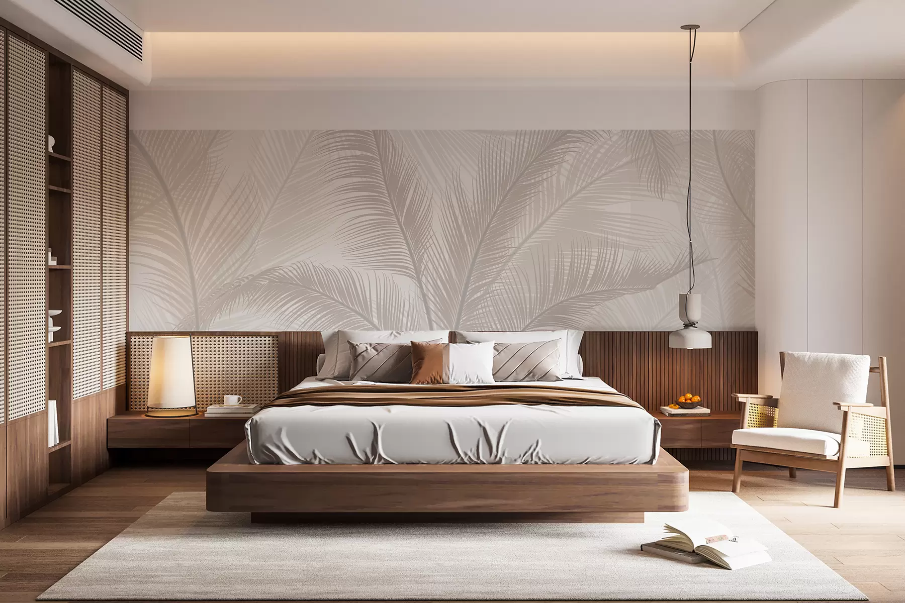 murais de parede Folhas de palmeira em um tom de bege w01759v2