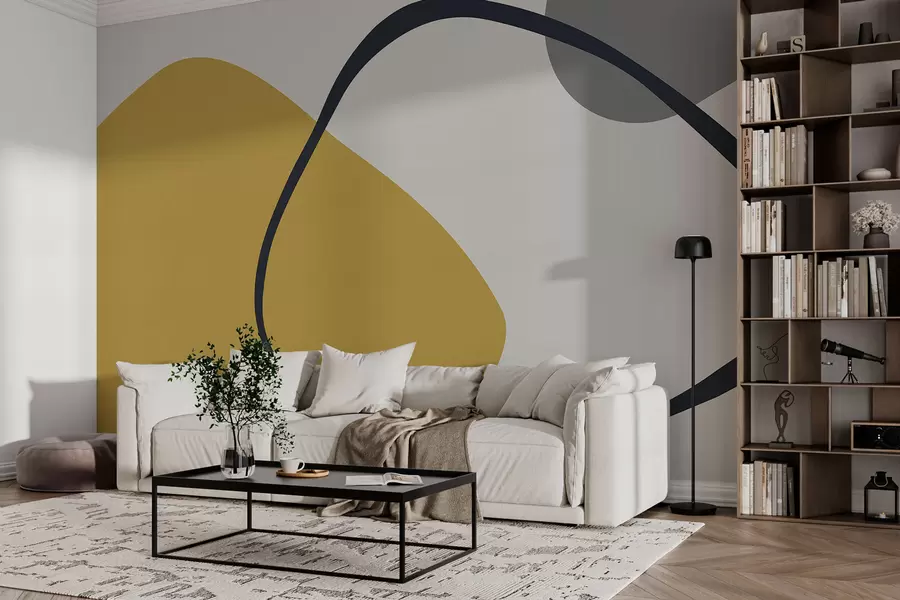 murais de parede Formas geométricas em amarelo e cinza em um fundo claro w01687
