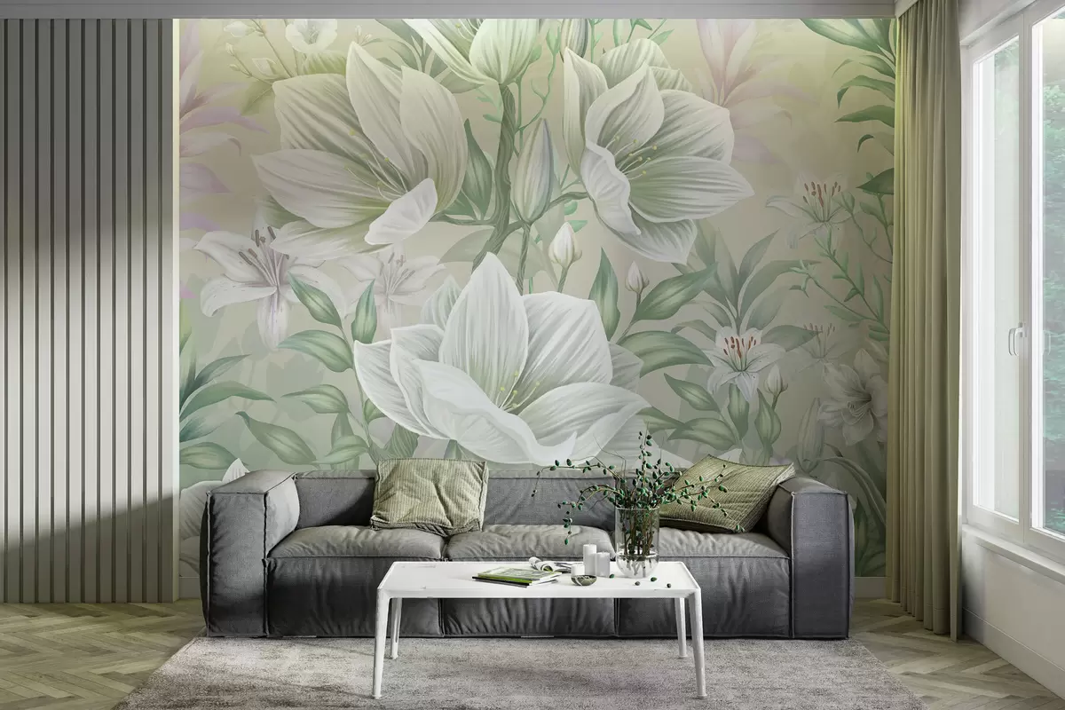 murais de parede Lindas flores grandes com lírios w01751