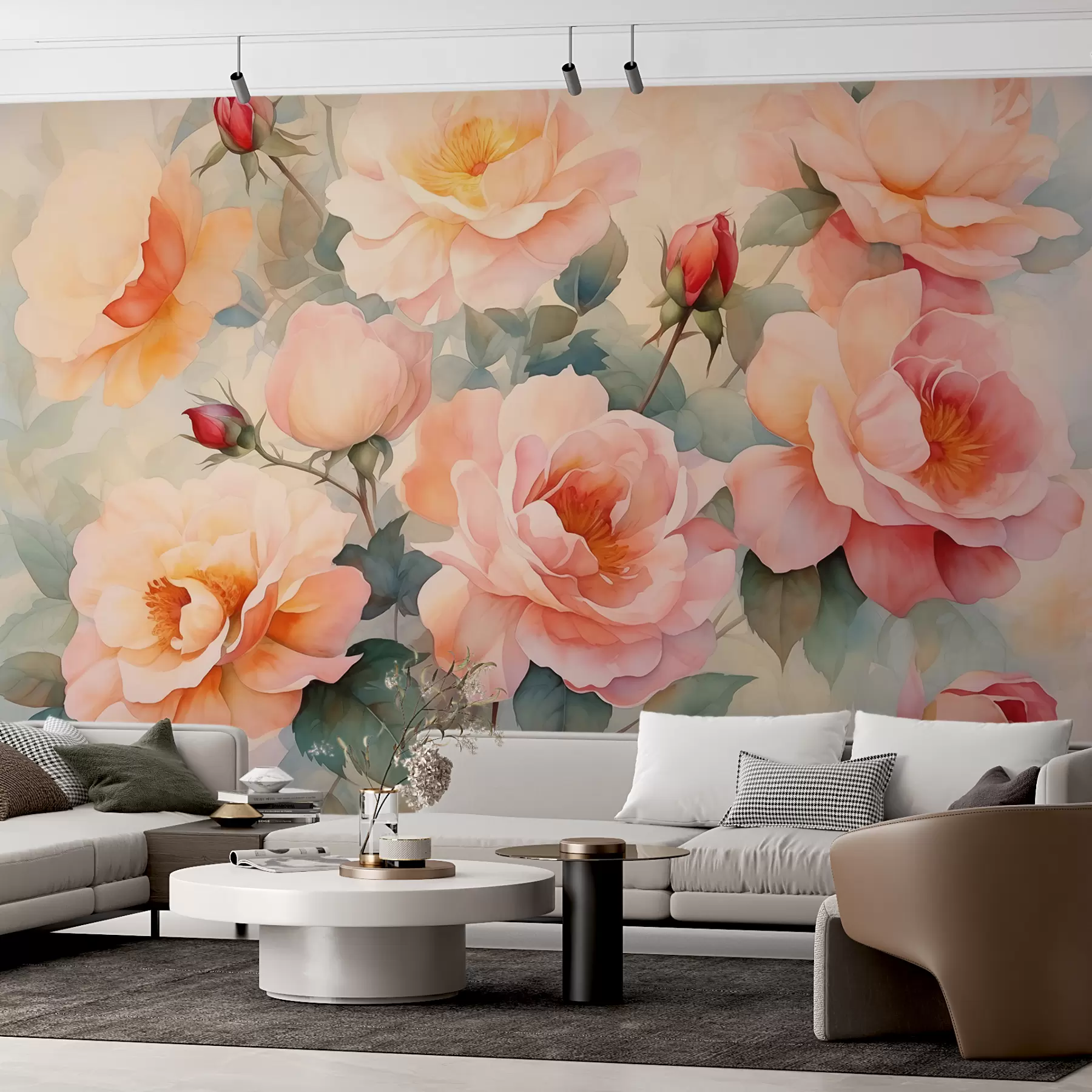 murais de parede Aquarela úmida de rosas vintage w01769
