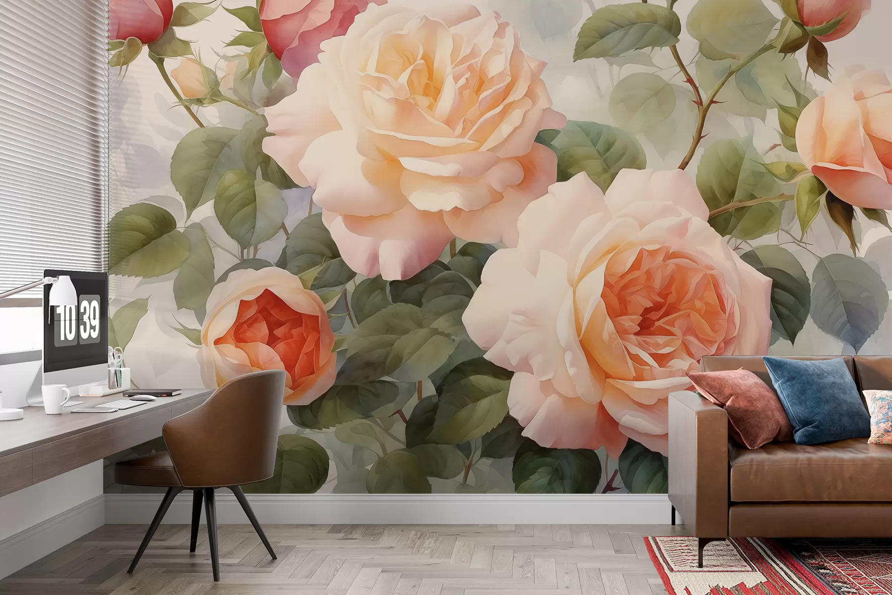 murais de parede Aquarela úmida de rosas grandes w01771