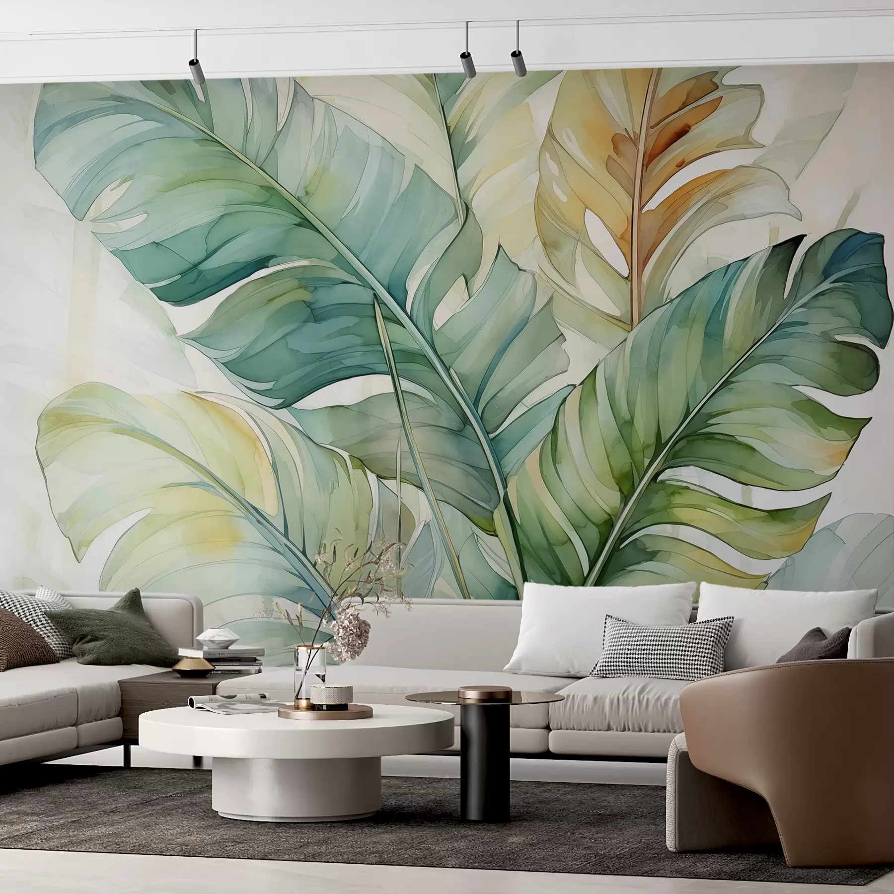 murais de parede Aquarela úmida de folhas de palmeira de banana tropical w01775