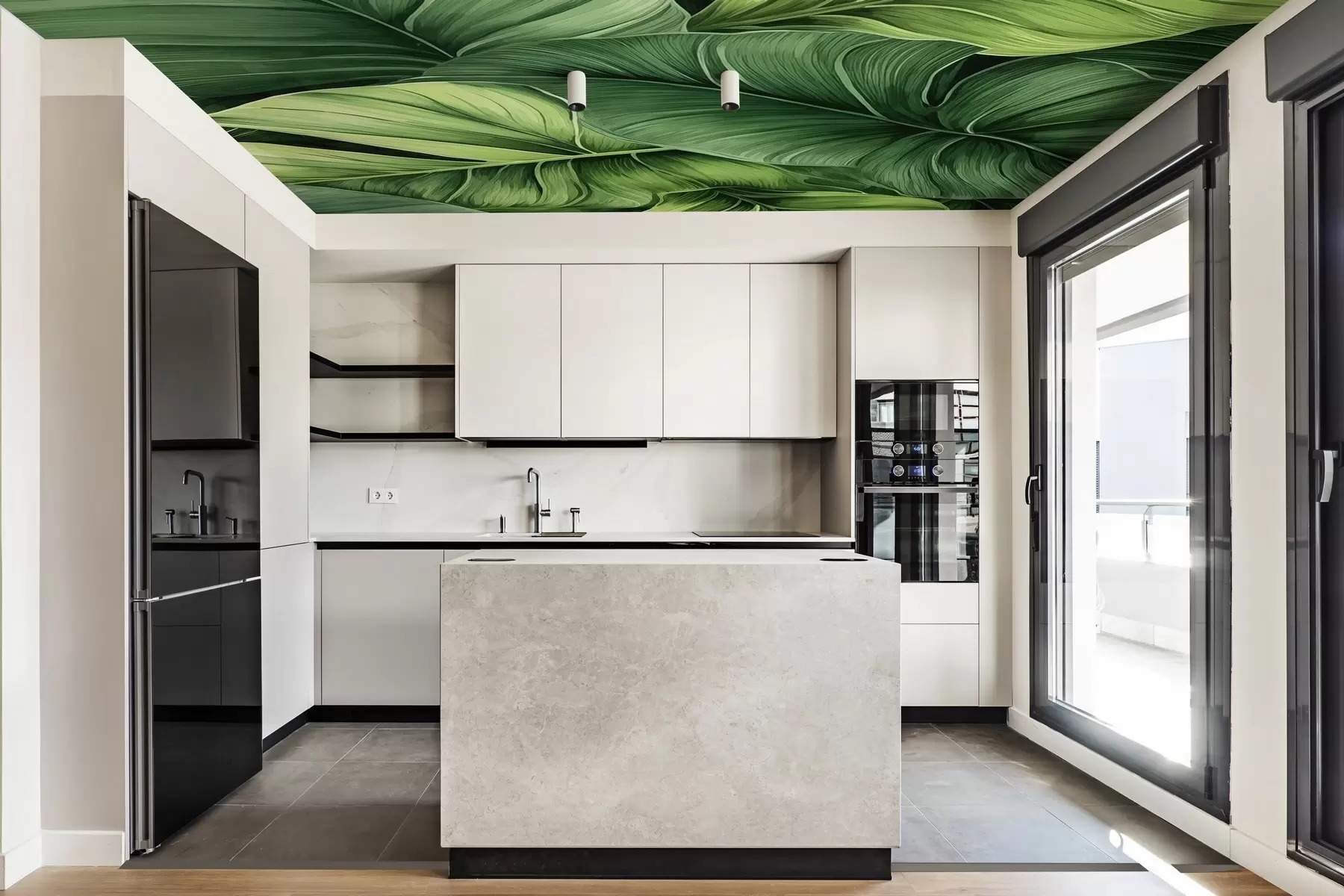 murais de parede Aquarela de folhas verdes tropicais grandes w01782