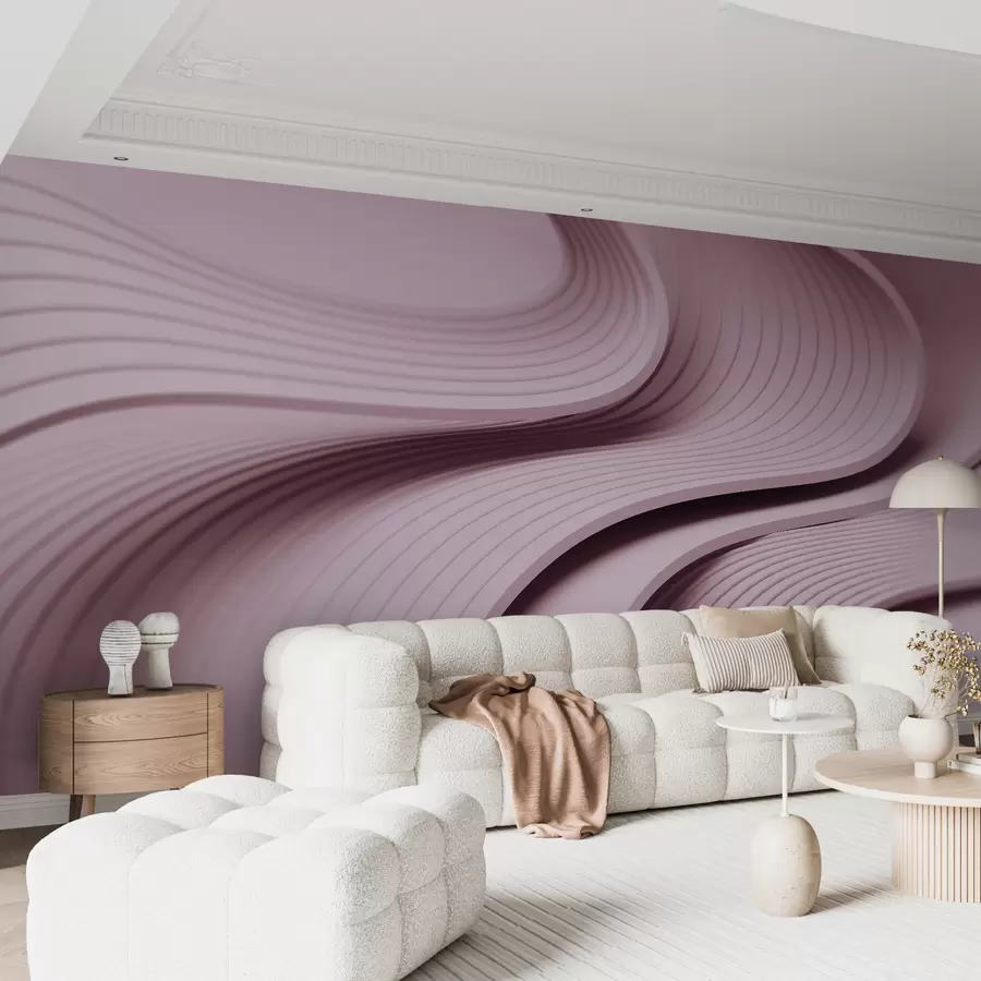 murais de parede Ondas volumosas e elegantes em estilo 3D em tons de pó w01147v1