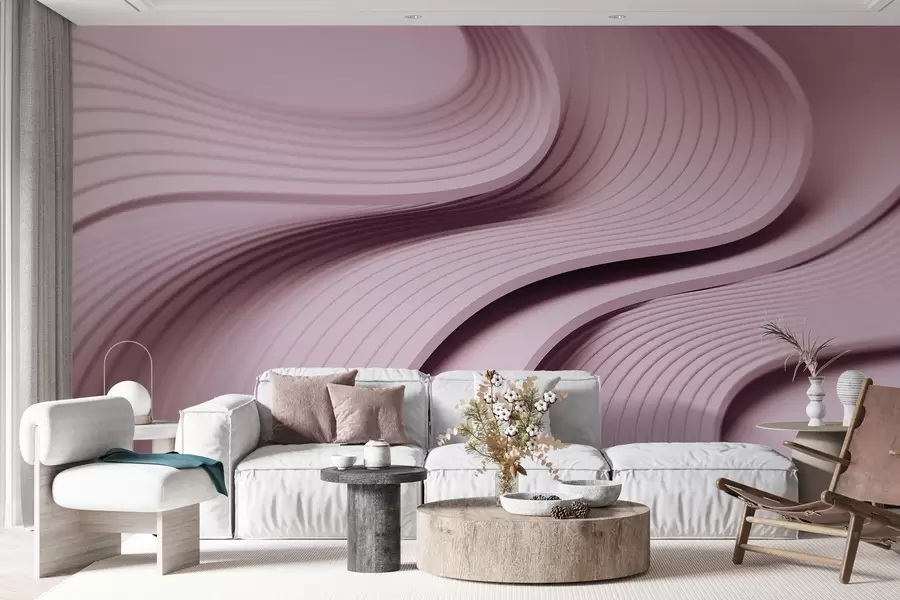 murais de parede Ondas volumosas e elegantes em estilo 3D em tons de pó w01147v1