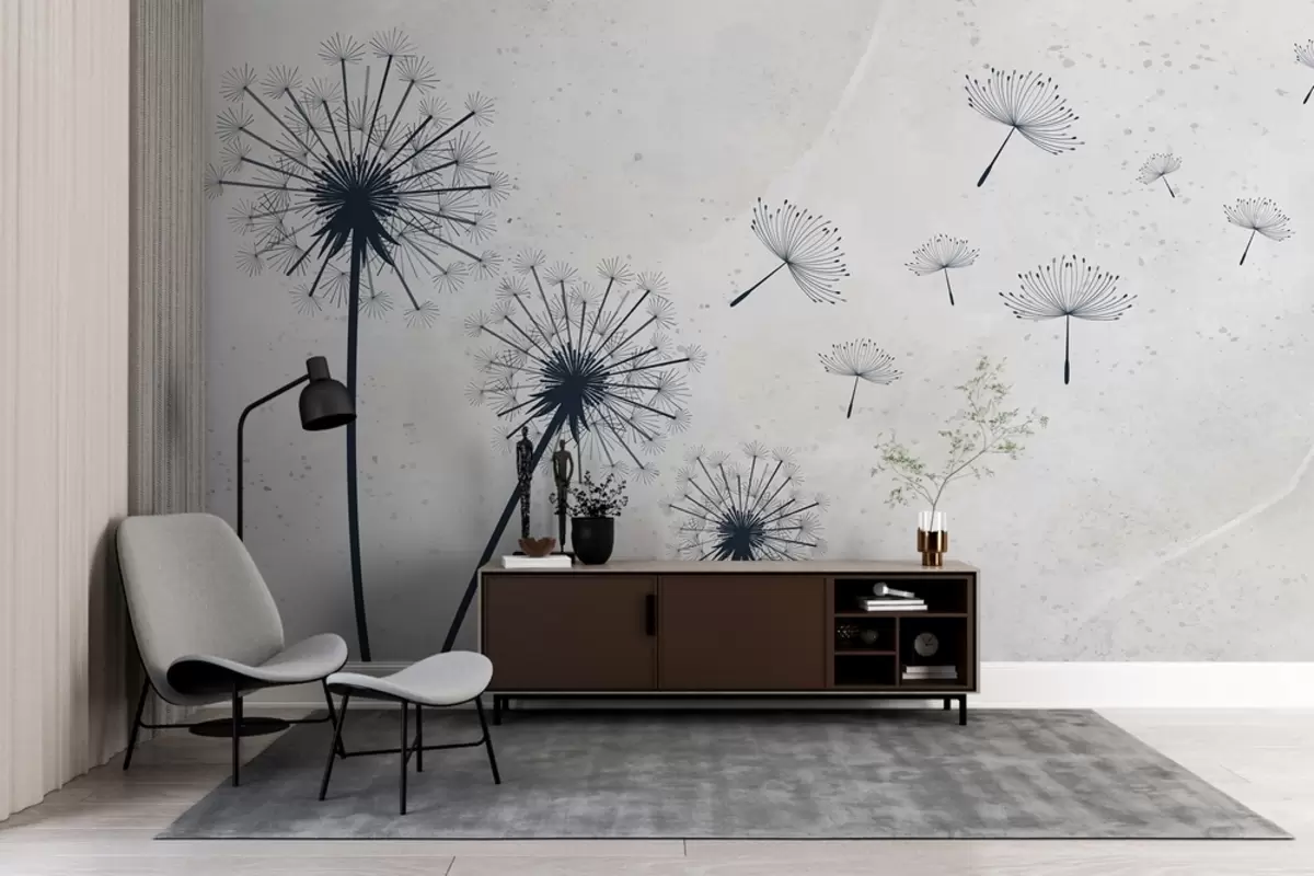 murais de parede Dente-de-leão azul em um fundo bege com textura w01812