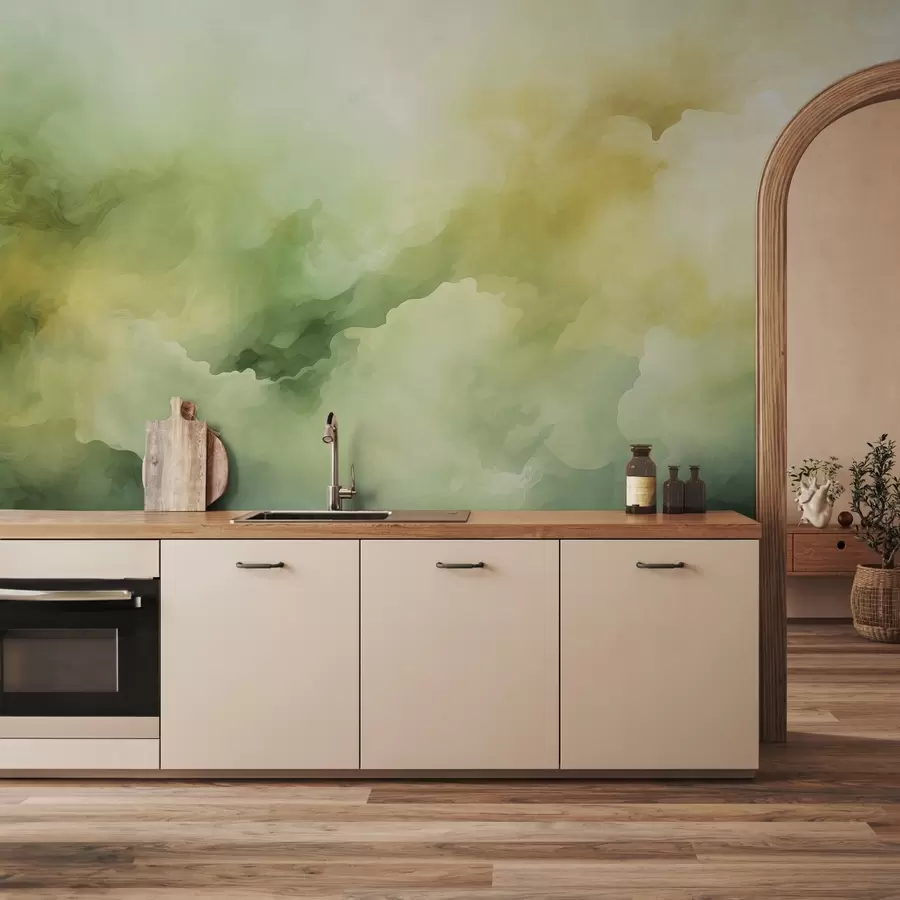 murais de parede Fumaça verde-amarela, névoa borrada aquarela úmida w01869