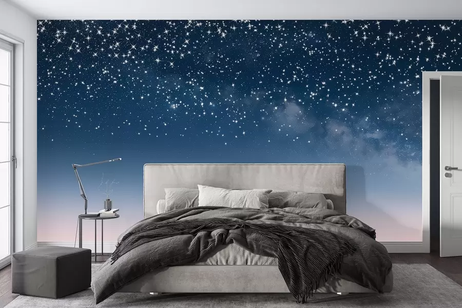 murais de parede Céu noturno estrelado, gradiente rosa, cósmico, constelações w01797