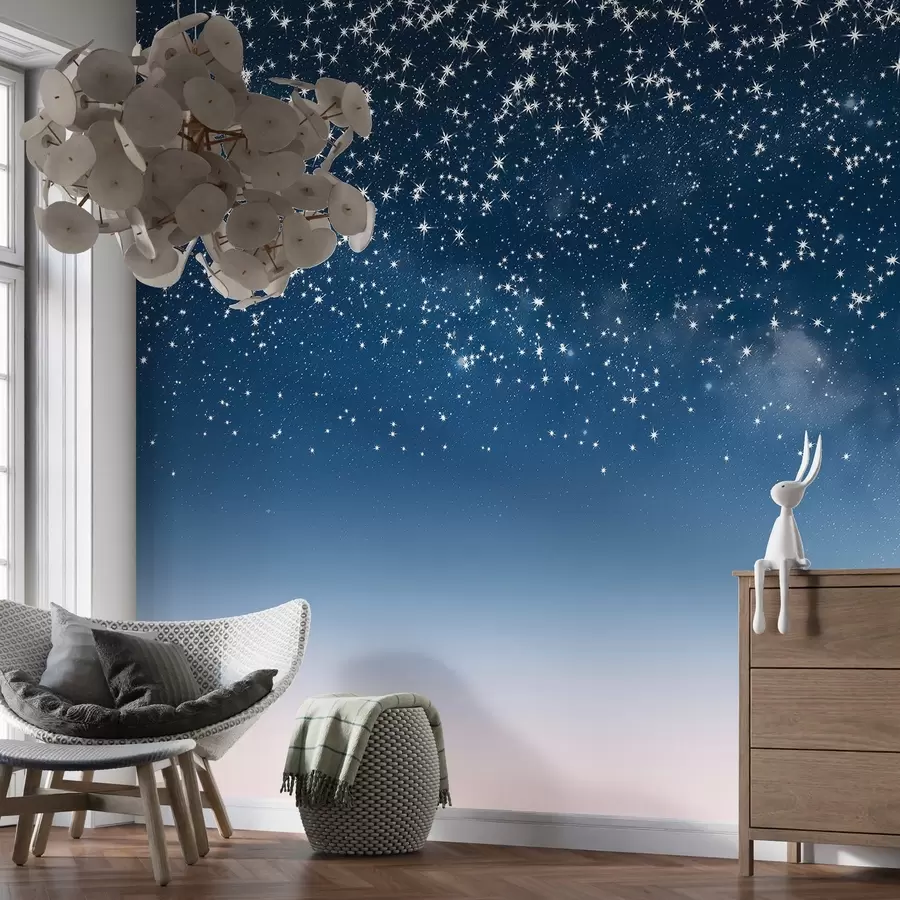 murais de parede Céu noturno estrelado, gradiente rosa, cósmico, constelações w01797