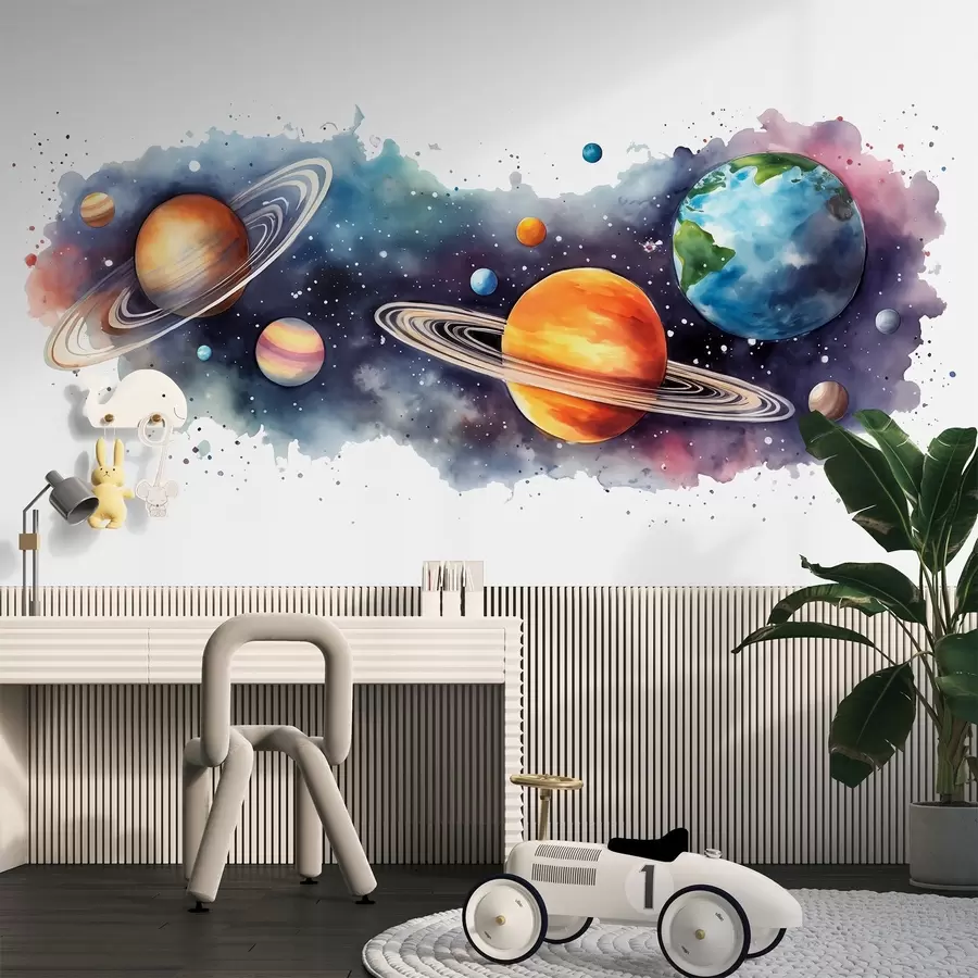 murais de parede Planetas em aquarela, espaço, cósmico, Terra, Saturno w01802